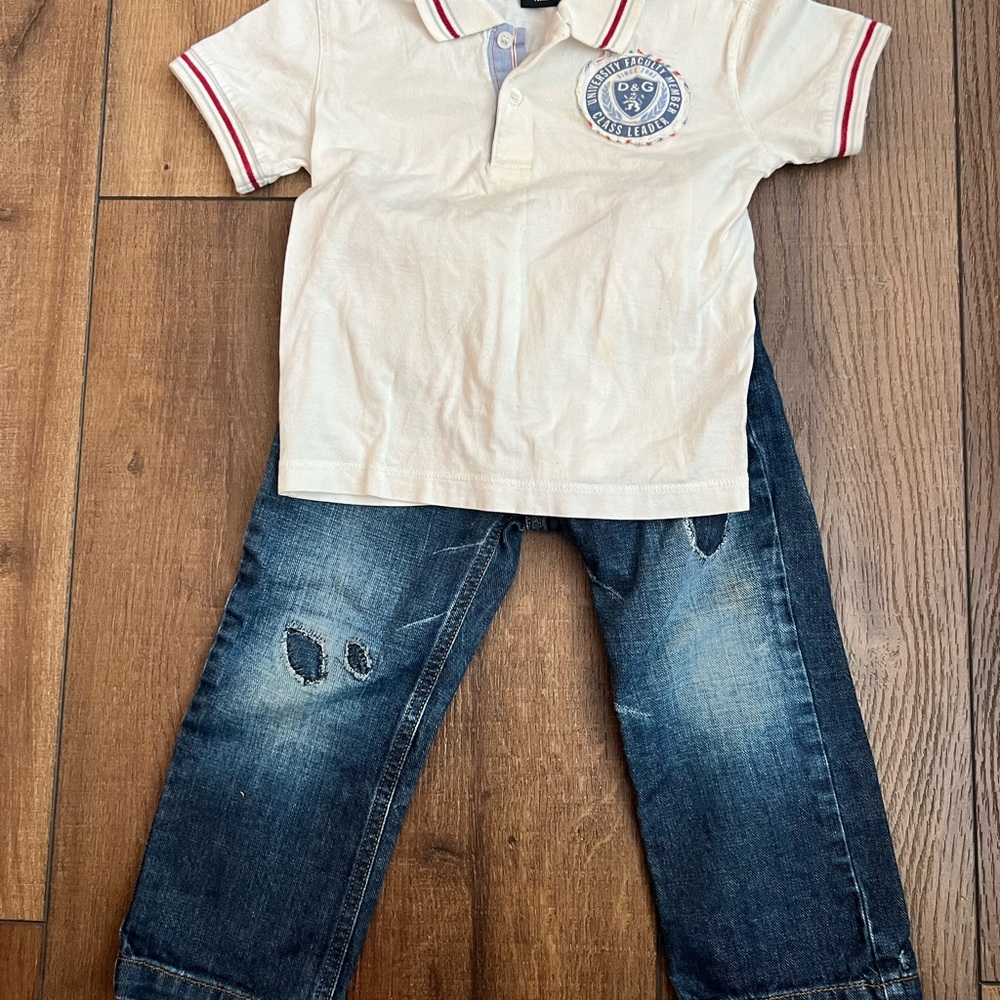 Dolce & Gabbana White Polo & Jeans Set